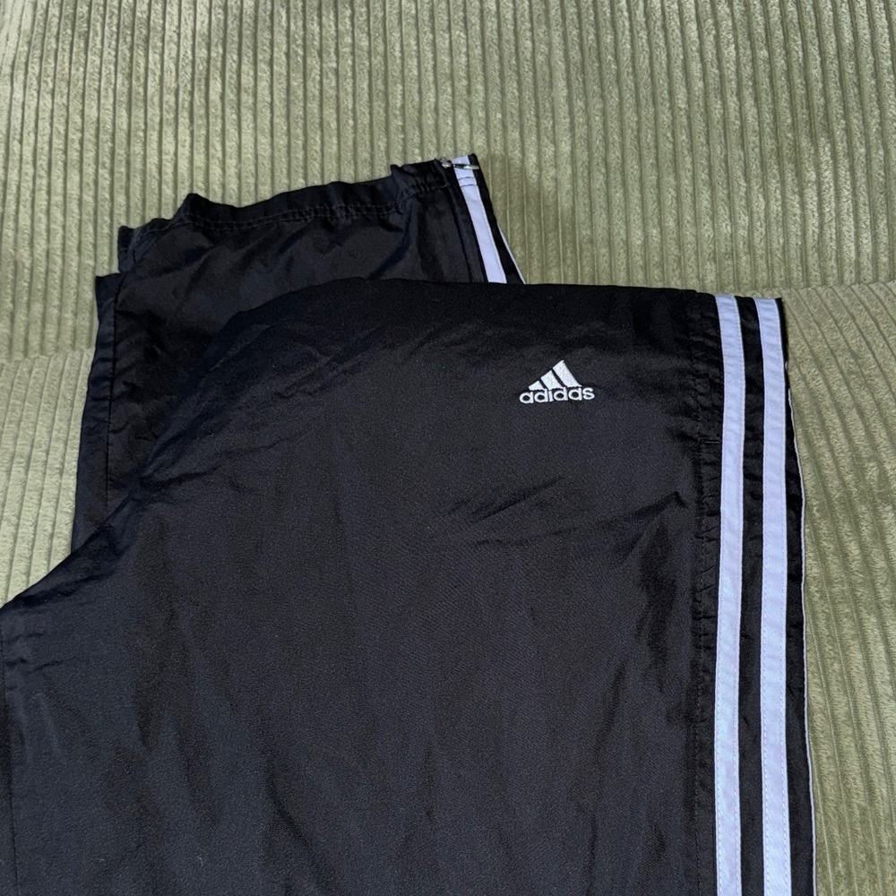 Adidas Black Joggers with Blue Grey Stripes